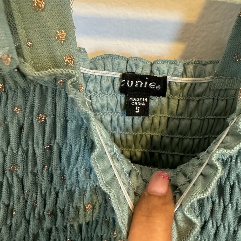 Like new Zunie Teal and Gold Kids Formal Dress - Picture 5 of 5